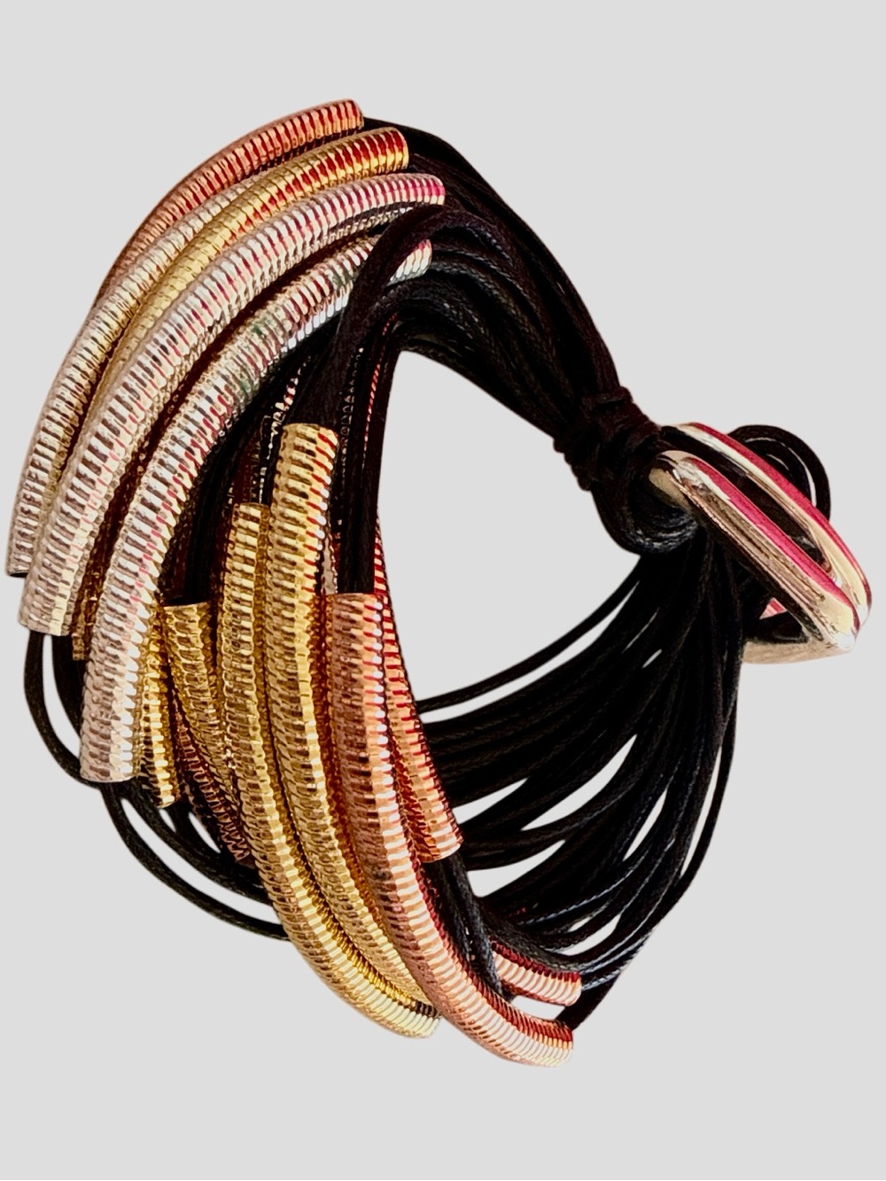 Black Mixed Gold Silver Rose Multi Tube
Bracelet by Gillian Julius NEW!!